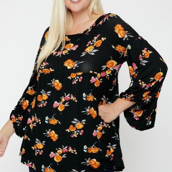 Floral, Bubble Sleeve Tunic - Picture 1 of 2